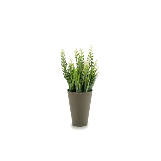 Vaso Cinza com Flor Artificial Comprida