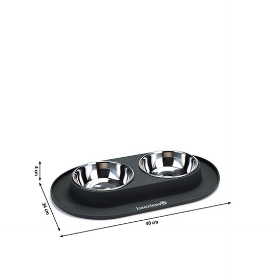Beeztees Comedouro Duplo para Cão Inox com Silicone Cinza