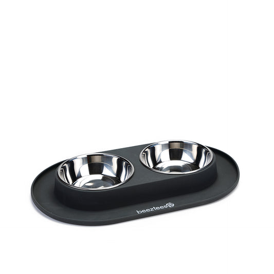 Beeztees Comedouro Duplo para Cão Inox com Silicone Cinza