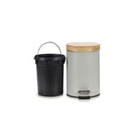 Balde do Lixo com Pedal Metal Cinza/Bambu 3 L