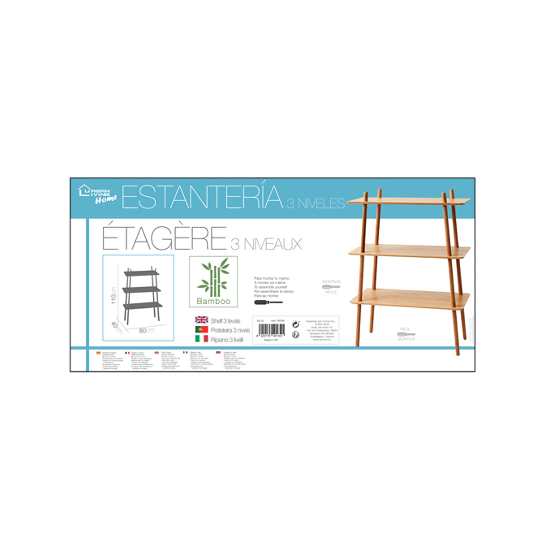 Estante Bambu com 3 Prateleiras