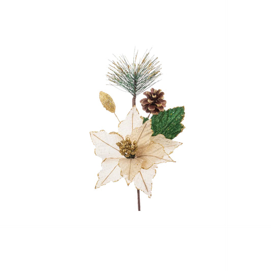 HKH Flor Artificial Poinsetia Branca/Dourada 24 cm