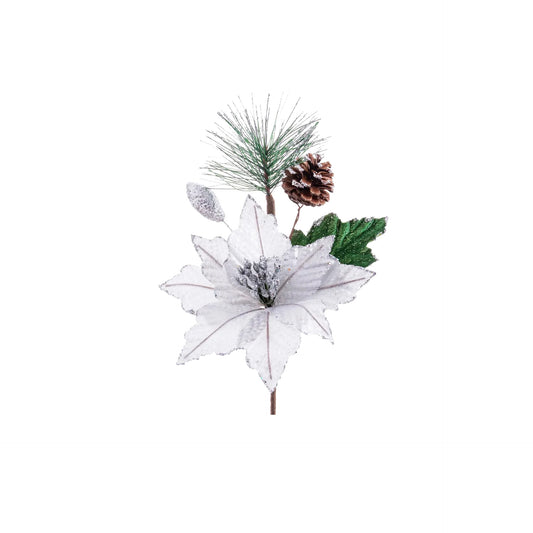 HKH Flor Artificial Blanco/Plata Poinsettia 24 cm