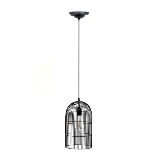 Candeeiro de Teto Metal Arame Preto Forma de Gaiola