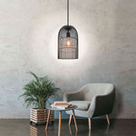 Candeeiro de Teto Metal Arame Preto Forma de Gaiola