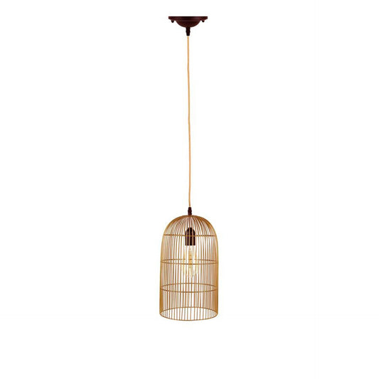 Candeeiro de Teto Metal Arame Dourado Forma de Gaiola