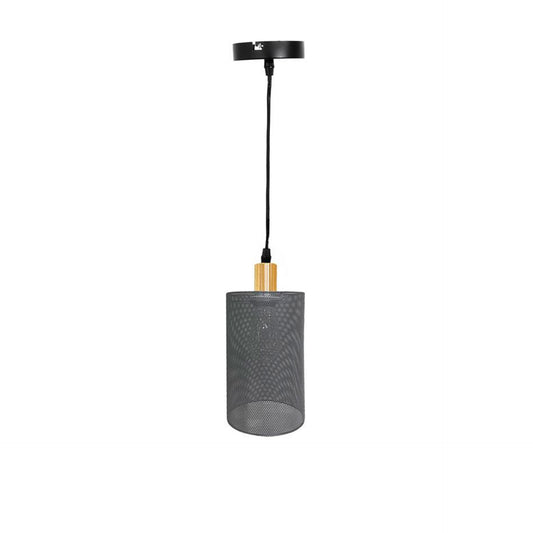 Candeeiro de Teto Metal Arame Cinza Forma Cilíndrica