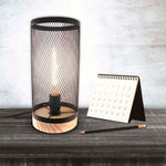 Candeeiro de Mesa Metal Arame Preto Forma Cilíndrica