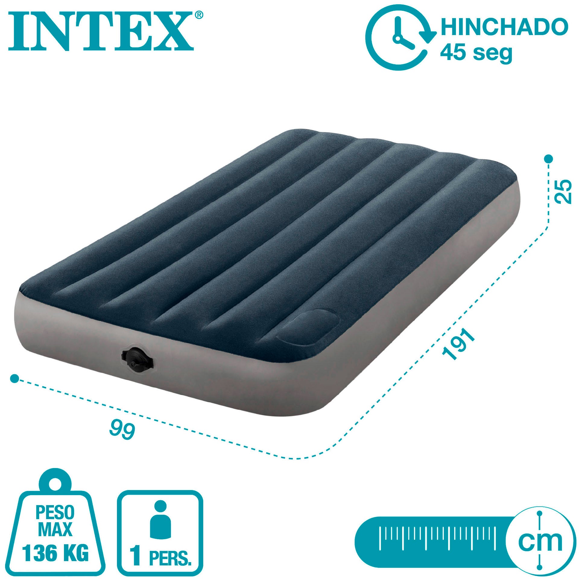 Intex Dura Beam Standard Single High Twin Colchón inflable con bomba de 2 tiempos