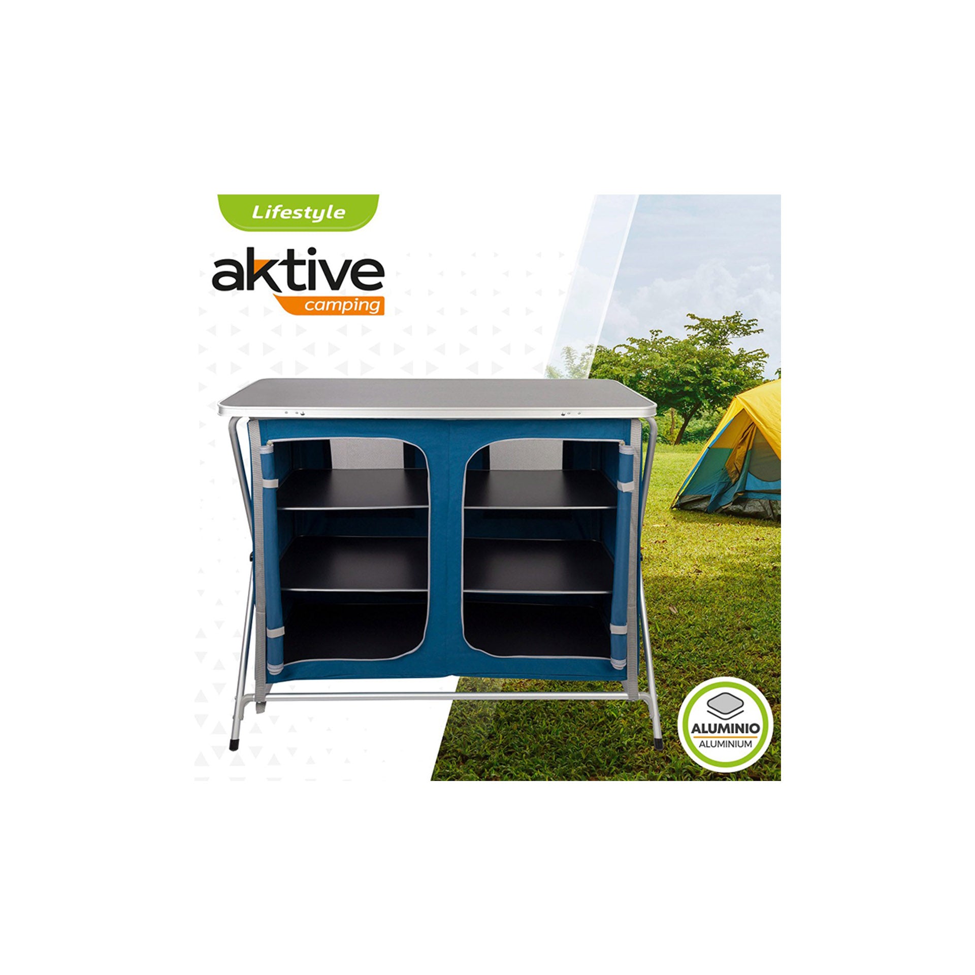 Gabinete de cocina plegable Aktive Camping con 2 organizadores