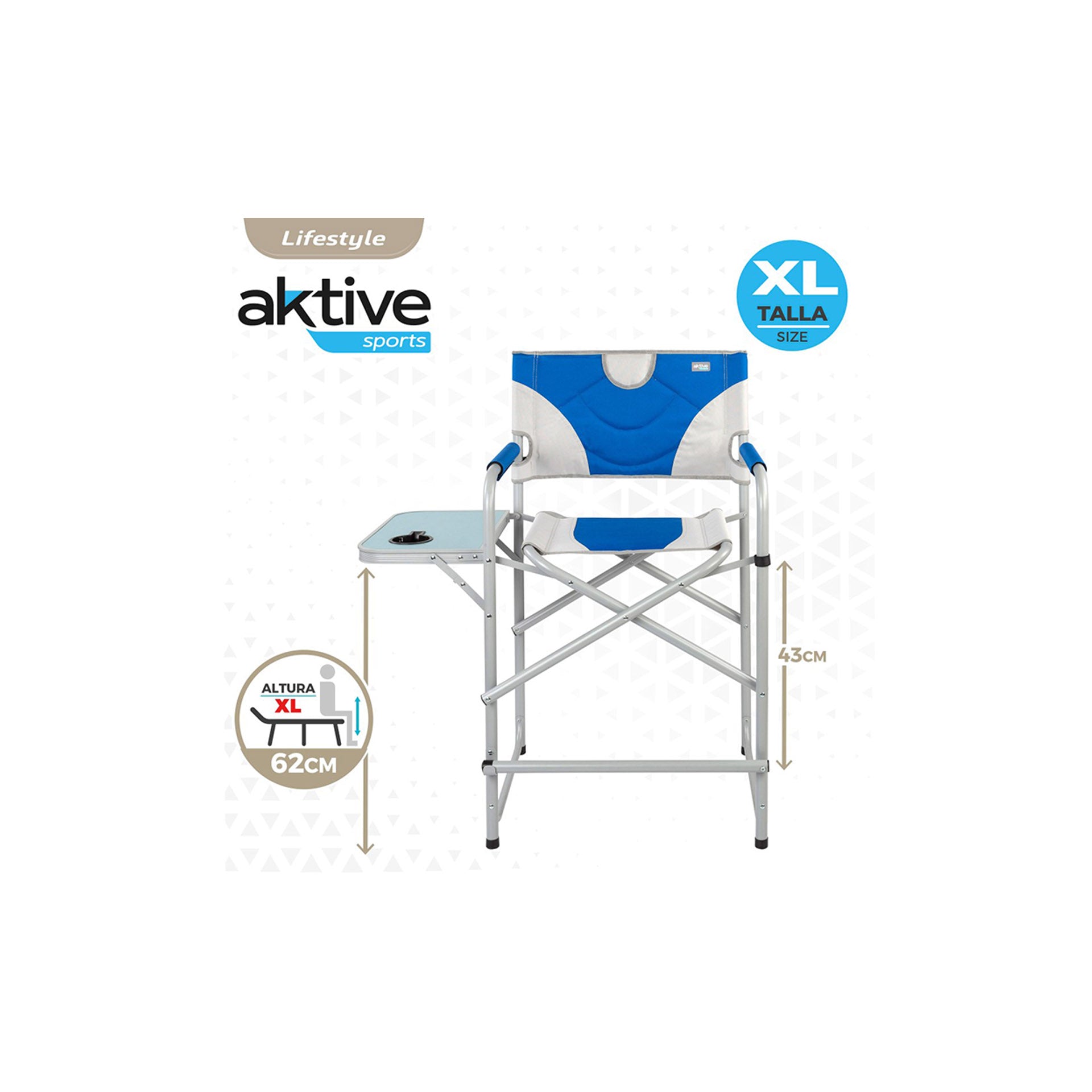 Aktive - Silla plegable Camping XL con Posavasos