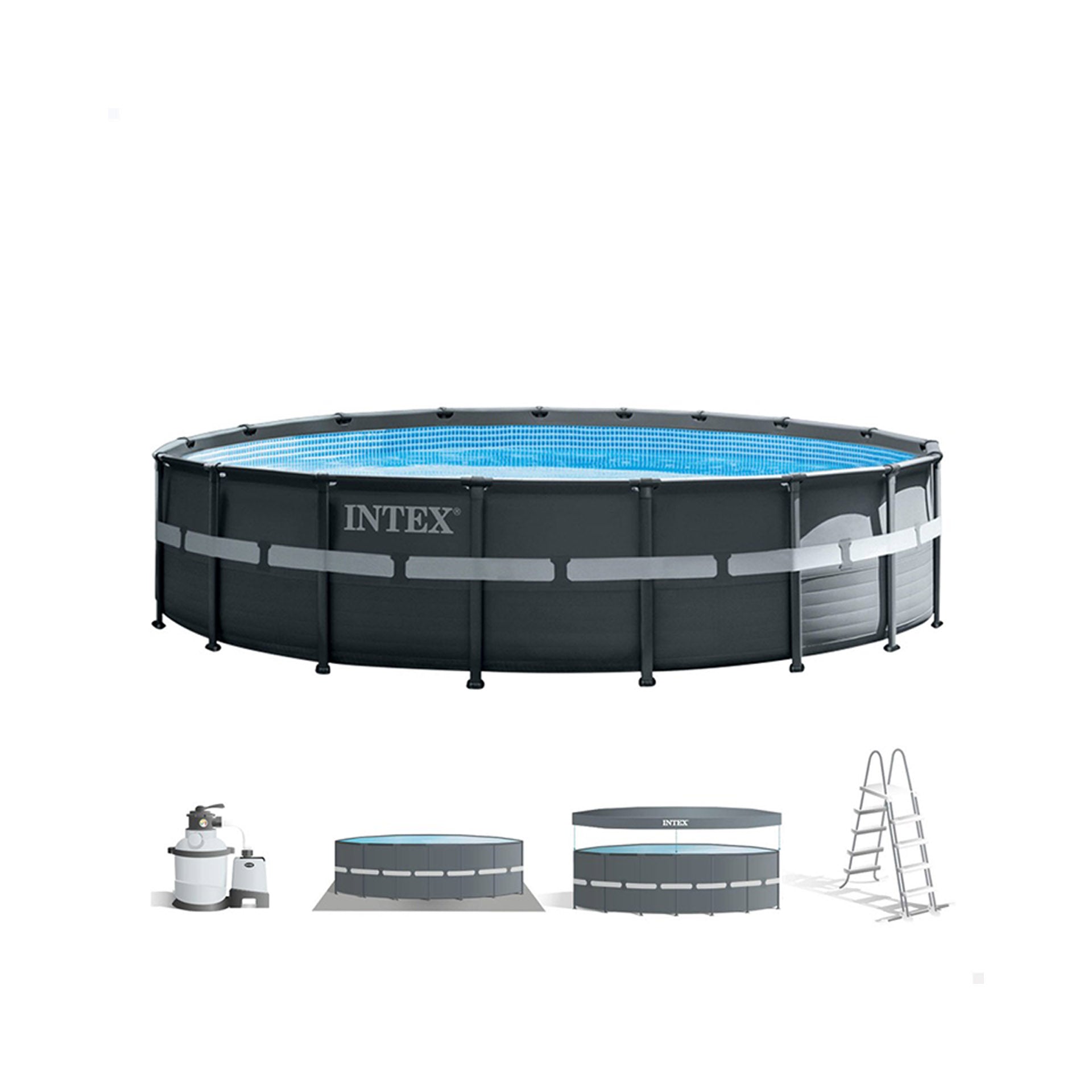 Piscina Intex Ultra XTR Tubular Gris Marco Redondo con Depuradora 26.423 L