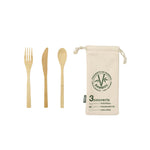 HKH Conjunto 3 Talheres Reutilizáveis Bambu com Bolsa
