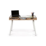 Escritorio Byron con tapa de madera y cristal y patas de metal blanco 60 x 77 x 120 cm