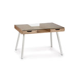 Escritorio Byron con tapa de madera y cristal y patas de metal blanco 60 x 77 x 120 cm
