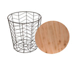 Mesa de Apoio Redonda Tampo Madeira e Estrutura Metal Preta Chevron