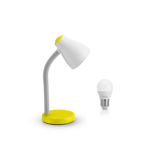 Aslo Candeeiro Secretária Amarelo E27 15W + Lâmpada Led Esf E27 5W