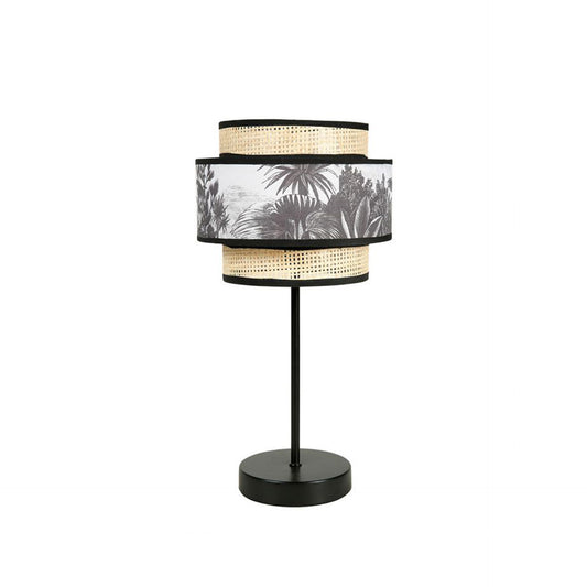 HKH Candeeiro de Mesa Efeito 2 Abatjours Palha e Tecido Ombrage