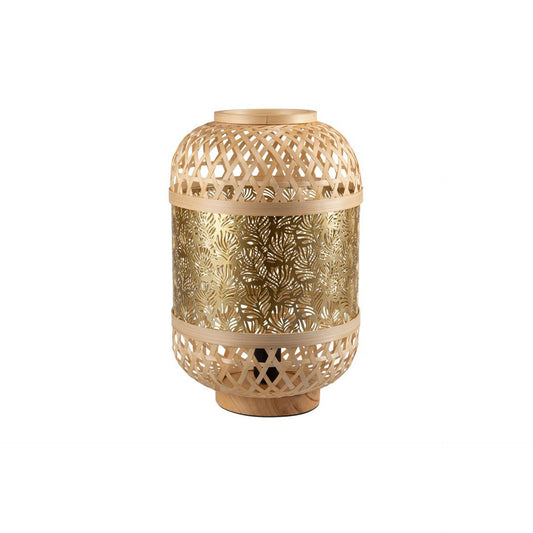 HKH Lámpara con Base Madera Metal y Bambú Dorado Minh