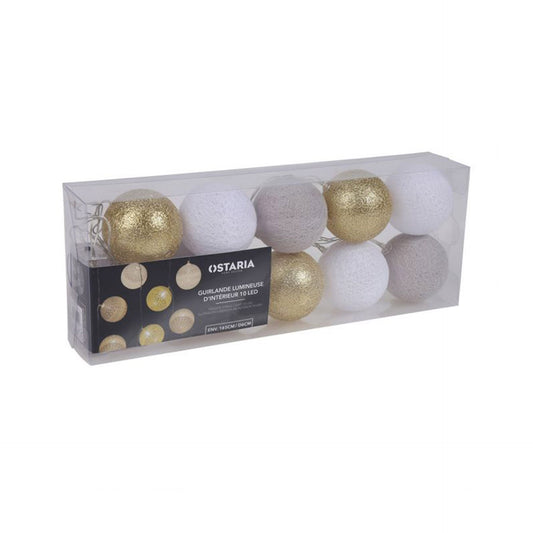 HKH Guirnalda 10 LED Blanco/Gris/Bolas Doradas
