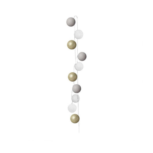 HKH Guirnalda 10 LED Blanco/Gris/Bolas Doradas