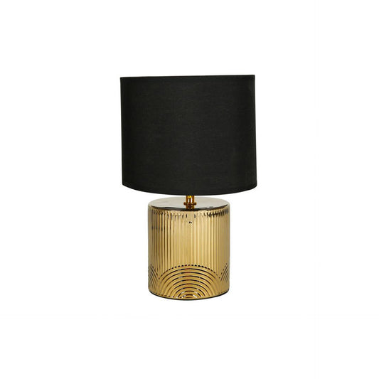 HKH Candeeiro de Mesa Base Cerâmica Dourada Abatjour Preto Aya