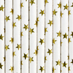 Pack 10 Pajitas Golden Star Blancas 19,5 cm