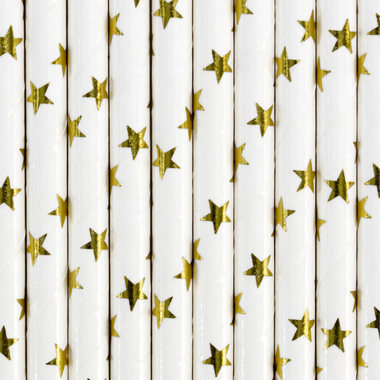 Pack 10 Palhas Brancas Estrela Dourada 19,5 cm