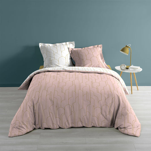 HKH Jogo Cama 3 Peças Estampado Metalizado Allover Domea Rosa Dourado
