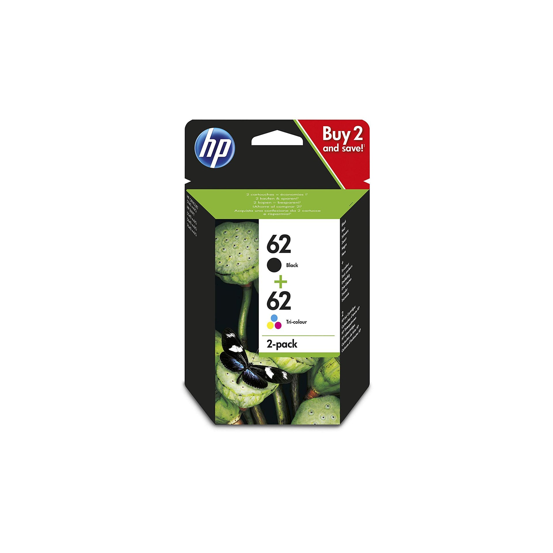 HP Tinteiros 62 (N9J71AE) - Preto + Tricolor - Pack 2